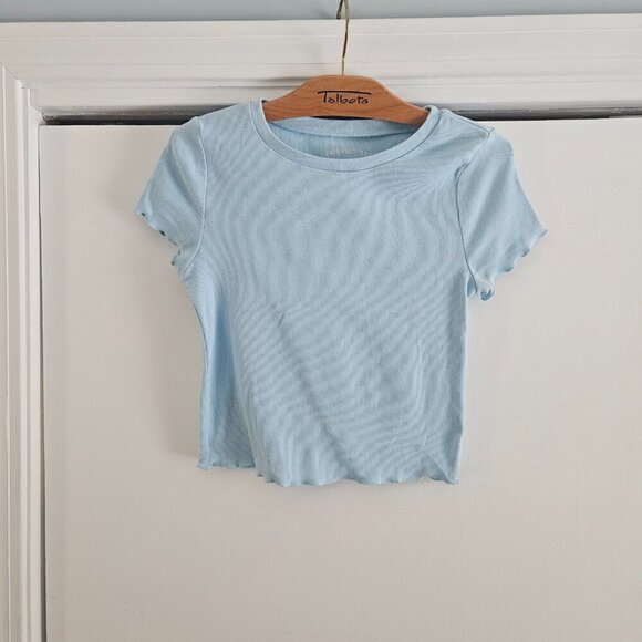 Aeeopstale Seriously Soft Ribbed Cropped Shrunken Light Blue Medium Tee Shirt - Picture 1 of 7